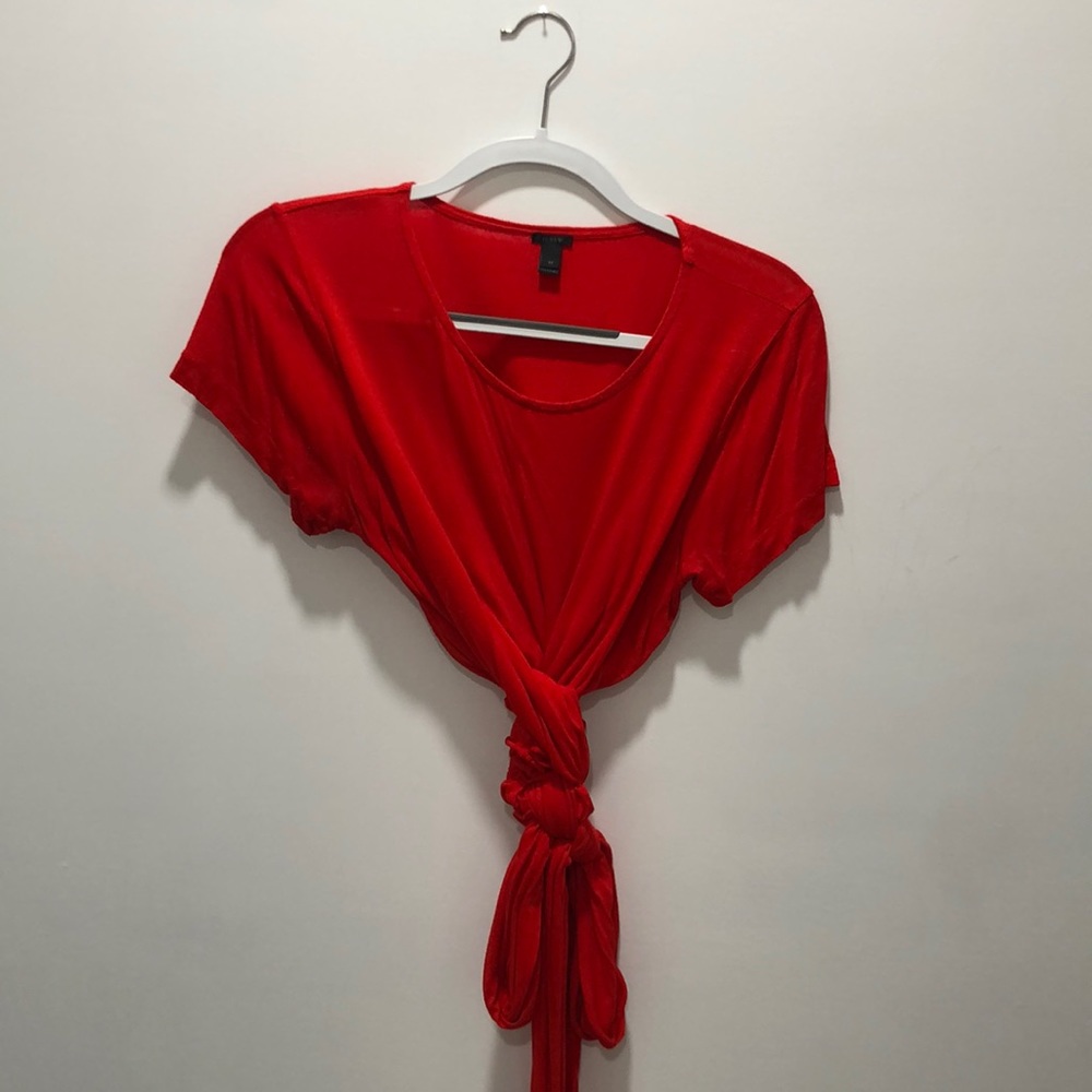 Red cropped tie-front top from JCrew